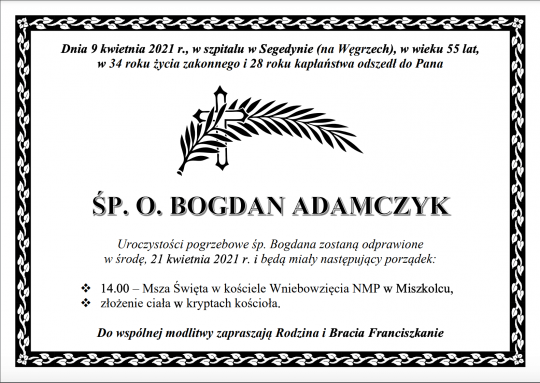 Uroczystości pogrzebowe o. Bogdana Adamczyka