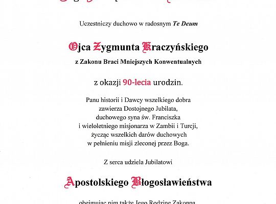 Jubileusz o. Zygmunta Kraczyńskiego